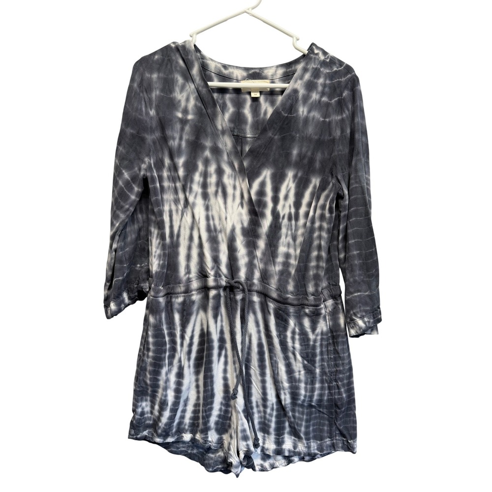 Cloth & Stone Grey White Tie Dye V-Neck Drawstring Waist Romper Medium